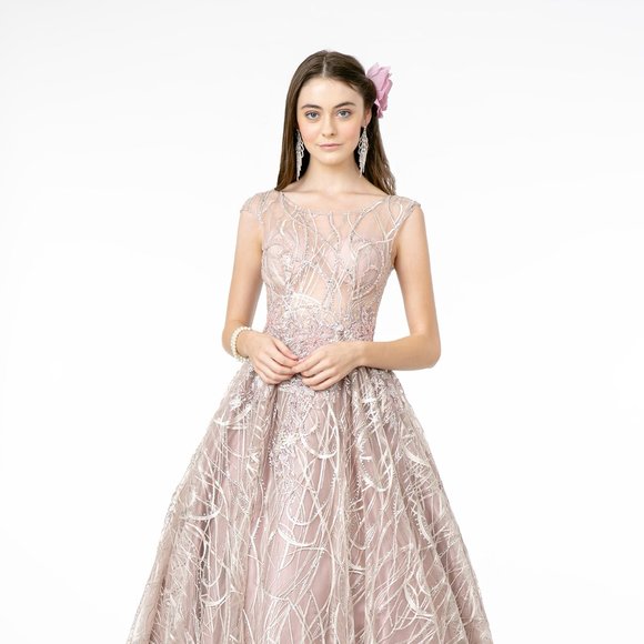 NEW EMBROIDERED RHINESTONES A-LINE DRESS WITH ZIPPER BACK & SCOOP NECK GL2890 - Picture 1 of 11